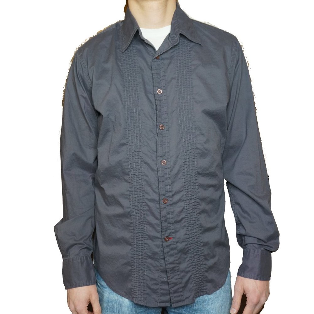 GUESS JEANS Button Down Ruffle Tuxedo Shirt Grey - Picture 2 of 12